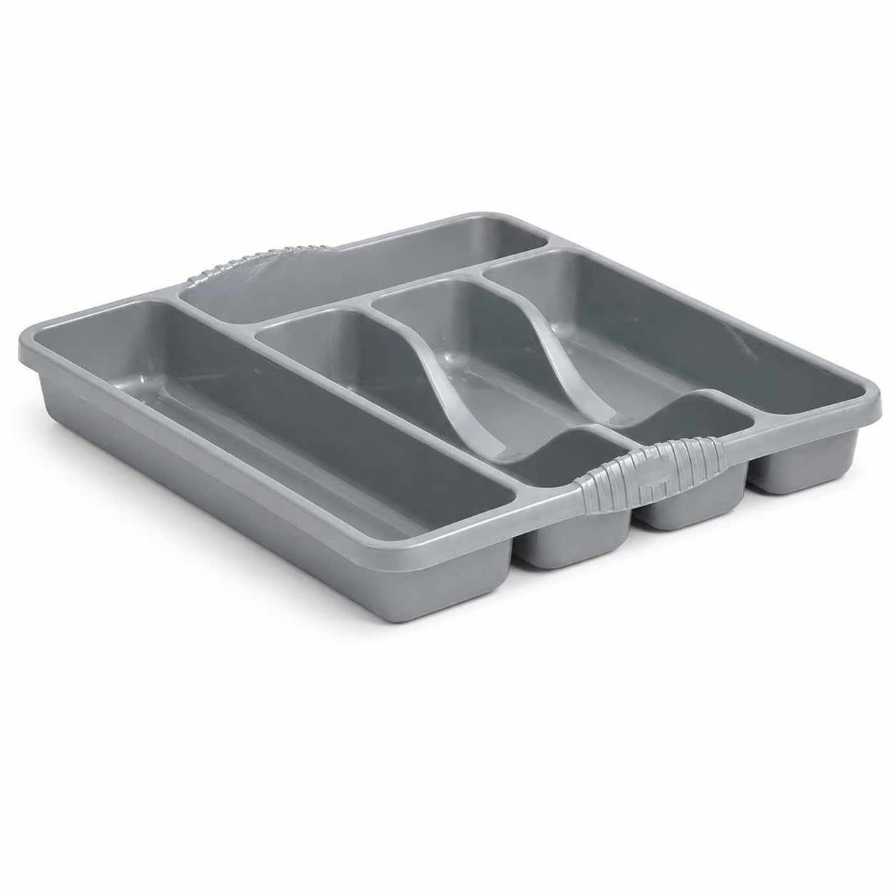 ACCURATE 5 Compartment Plastic Cutlery Holder Tray Drawer Organiser Rack. Durable yet lightweight and easy to clean with a high gloss finish (SILVER)