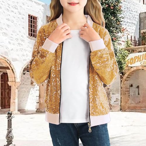 Girls Sequin Bomber Jacket Baseball Jacket Casual Long Sleeve Zip Up Coat2