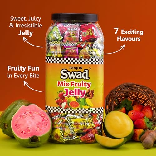 Image of Swad Mix Fruit Jelly Candy, Soft & Chewy Assorted Sweets, 640g Jar