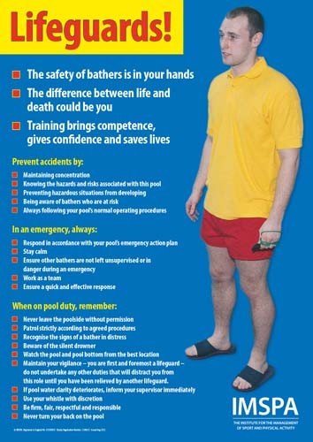New Cimspa Lifeguard Aqua Swimming Pool Life Saving Emergency Prevention Poster