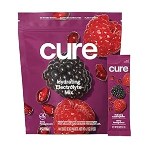 Cure Hydrating Electrolyte Mix | Powder for Dehydration Relief | FSA & HSA Eligible | Made with Coconut Water | No Added Sugar | Vegan | Paleo Friendly | Pouch of 14 Packets – Berry Pomegranate