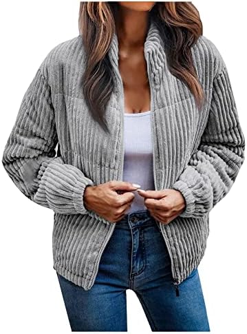 Women Casual Jacket Stand Collar Full-Zip Jacket Coat Long Sleeve Casual Shacket Coats Solid Color Outwear