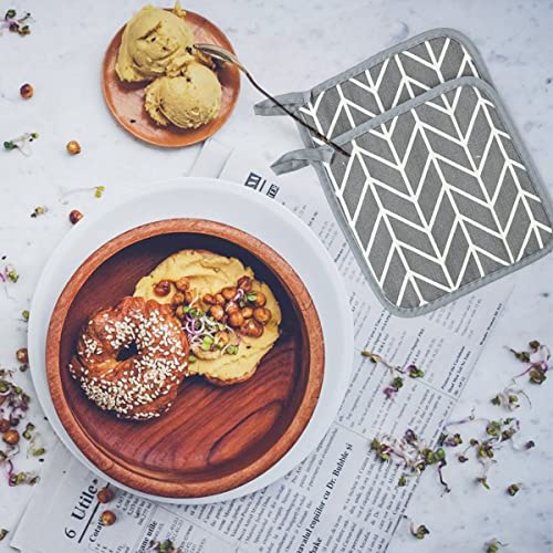 Foto von 4 Stück Topflappen Grau mit Tasche,GroßE quadratische Hitzebeständige Topflappen, Koch Baumwolle Waschbare Schutzlappen Kochen Backen Küchenzubehör für Öfen, Kuche Backen 17x17 cm