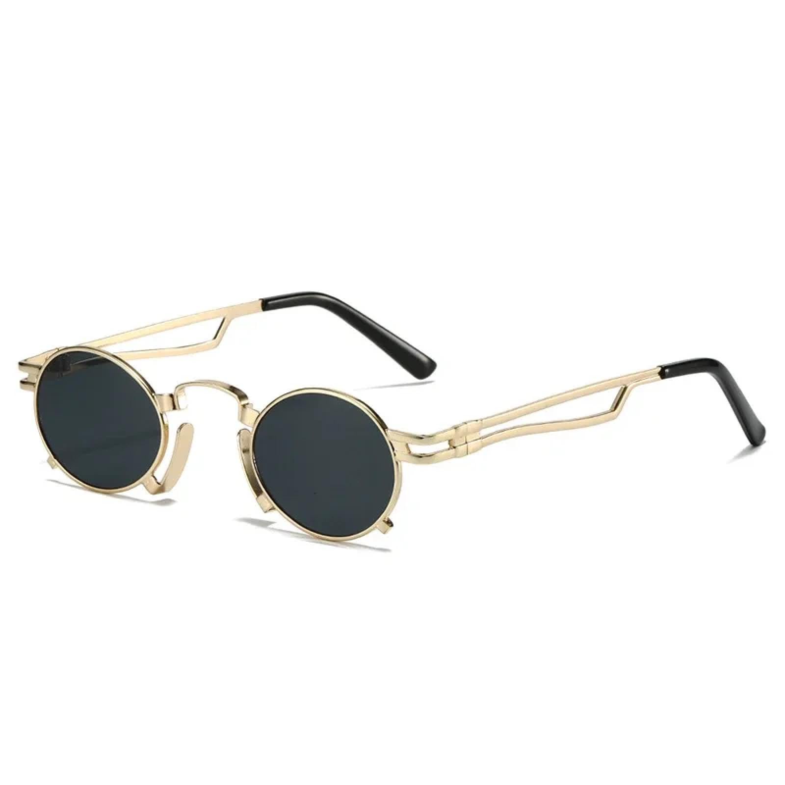 Gafas de sol ovaladas pequeñas para mujer, con montura de metal, estilo punk, con protección UV400, color rojo y amarillo