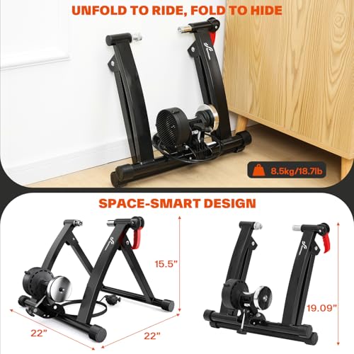Sportneer Bike Trainer: Adjustable 6 Level Resistance Magnetic Stationary Bike Stand for 26-28" & 700C Wheels, Thru Axle Adapter, Quick Release Lever & Front Wheel Riser Block Included
