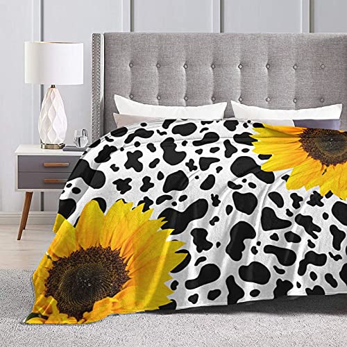 Majoug Cow Print Sunflower Throw Blanket Flannel Fleece Bed Blanket Cozy Air Conditioning Blanket Plush Blanket For Bedroom Living Sofa Car 50"X40" #TOP3