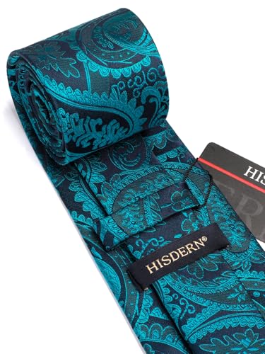 Image of HISDERN Ties for Men Paisley Tie and Pocket Square Woven Classic Floral Mens Ties Handkerchief Set Wedding Party Necktie