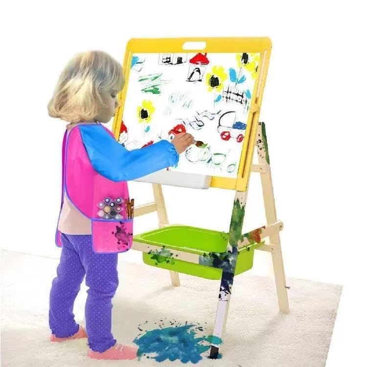 XIEJINJIA 2 Pack Kids Art Smock with Long Sleeve and 3 Pockets Children Artists Child Play Apron Boys and Girls for Cooking Painting Craft Yellow/M - Image 4