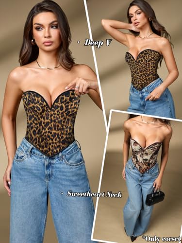 Boned Lace Up Corset Top For Women, Heart Overbust Strapless Vintage, Sexy Bustier Crop, Party Club Outfits4