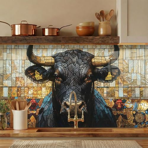 Protector para estufa de vidrio templado con diseño de vitral de toro, decoración artística para cocina miniatura 1