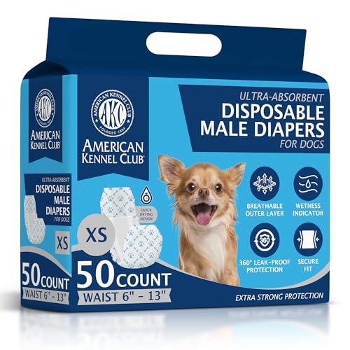 Image of American Kennel Club Male Dog Wrap, Disposable Diapers with Wetness Indicator, X-Small, 50 Count