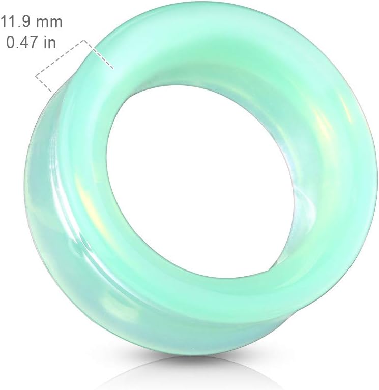 Pierced Owl - Green Opalite Glass Double Flared Saddle Tunnel Plug Earrings, Sold as a Pair