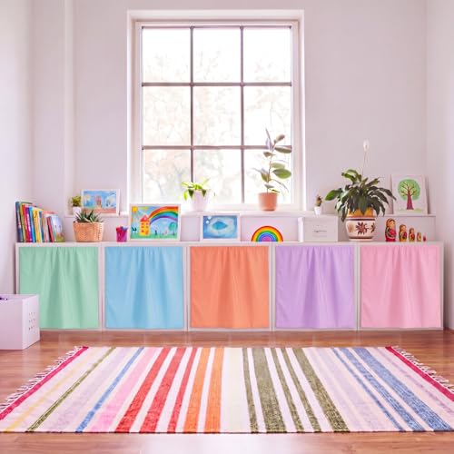 Unittype 6 Pcs Classroom Cabinet Curtains for Shelves 24 x 24 Inches Rainbow Back to School Self Adhesive Curtain for Bookshelf Classroom Decorations Kindergarten Daycare(Classic Pastel)