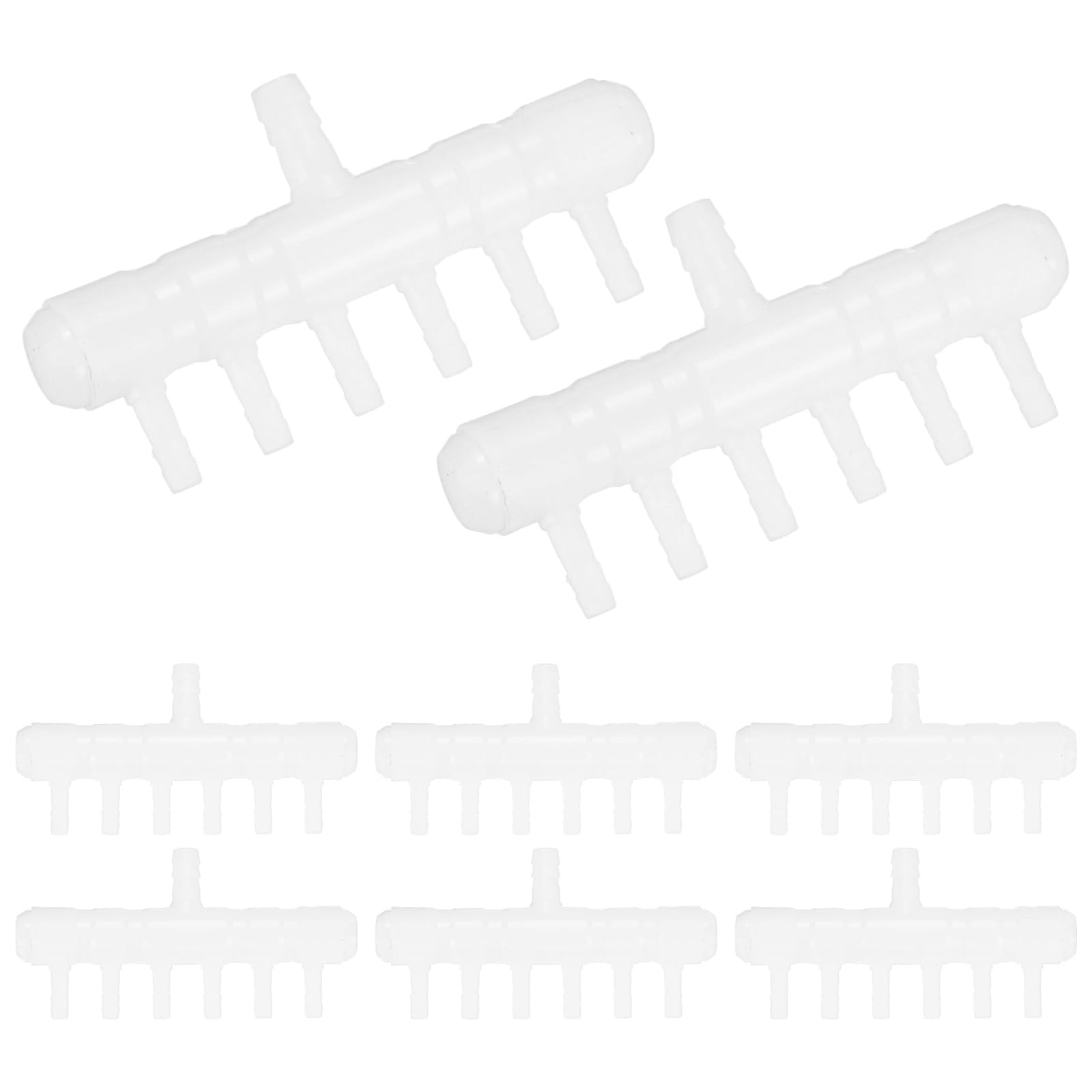 M METERXITY 8-Pack Rake-Shaped Hose Joint Air Discharge Diverter, 6-Way Outlet Barb Hose Fitting Connector for Agricultural Irrigation, Pressure Resistance [Transparent]