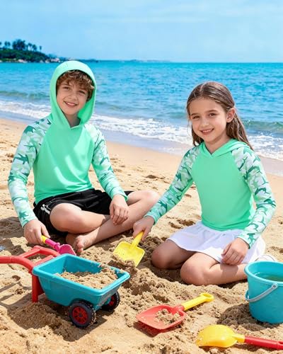 Image of Boys Rash Guard Swim Hoodie, Kids Long Sleeve Sun Fishing Shirts