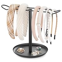 Josmimic Headband Holder for Hair Accessories: Elegant Organizer with Storage Tray, Perfect for Girls' Vanity, Dresser, or Bathroom, Black