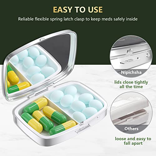 Image of Nipichsha Pill Box, Small Pill Case for Purse & Pocket, Cute Travel Medicine Organizer, Portable Medicine Container Holder to Hold Vitamins, Medication, Fish Oil & Supplements, Dandelion
