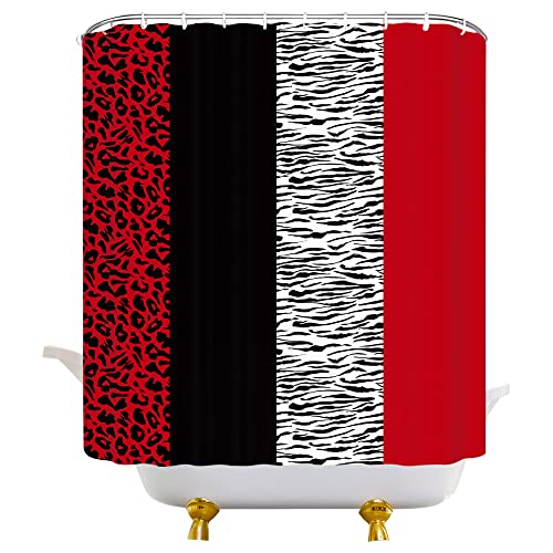 Red Black Leopard Print Shower Curtain Cheetah Print Zebra Stripe African Safari Wild Animal Skin Pattern Geometric Splicing Modern Creative Decor Fabric Bathroom Curtain With Hook #TOP3