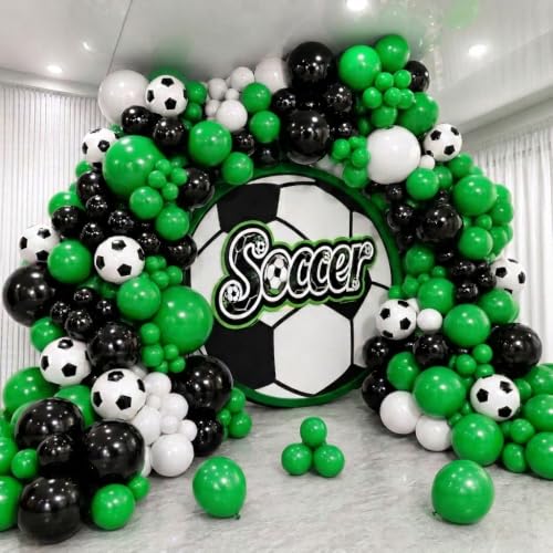 Image of 181Pcs Soccer Balloon Garland Arch Kit -Green White Black Soccer Party Decorations 18 12 10 5 Different Sizes Latex Party Balloons for Birthday World Football Boys Sports Theme Decorations 86