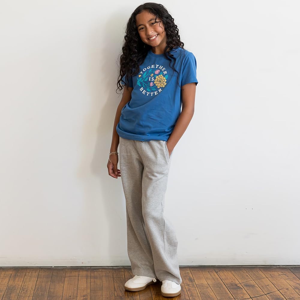 Mightly Girls' Cozy Wide Leg Pants | Organic Cotton Soft Fleece Sweatpants, Comfy Stretch Waistband, Fair Trade Certified