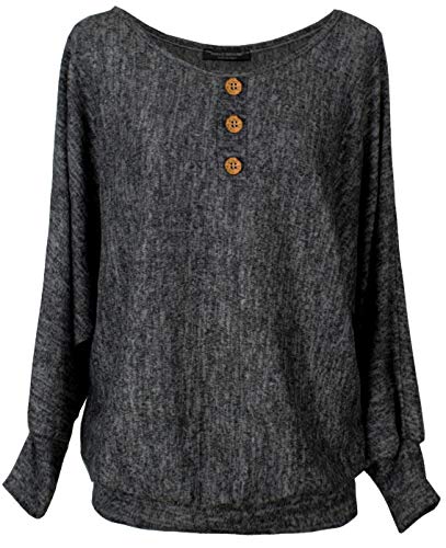 Emma & Giovanni - Pull Fin avec col Boutons fixés, Style Chauve Souris Oversize - Femme (Noir, FR 38/40 M) Cover