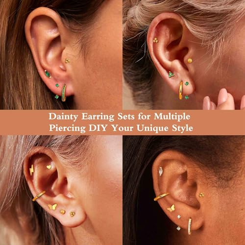 SAILIMUE Hypoallergenic Flat Back Earrings Gold Earrings Stacks Set Surgical Stainless Steel Cartilage Earring for Women Dainty Flatback Stud Small Hoop Earring Sets for Multiple Piercing2
