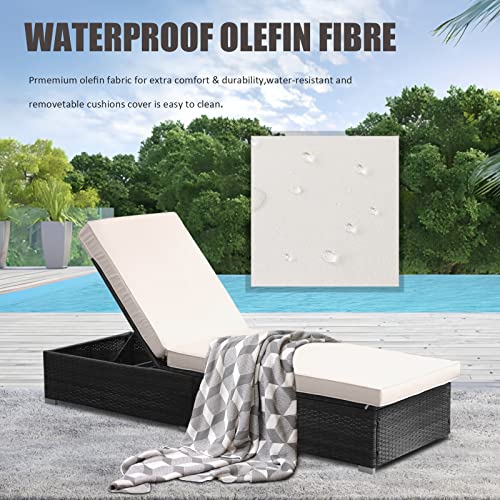 Soarflash 3 Piece Wicker Chaise Lounge Set, Outdoor Patio Lounge Recliner Chair With Adjustable Backrest, Coffee Table For Garden Yard Poolside,Beige #TOP4