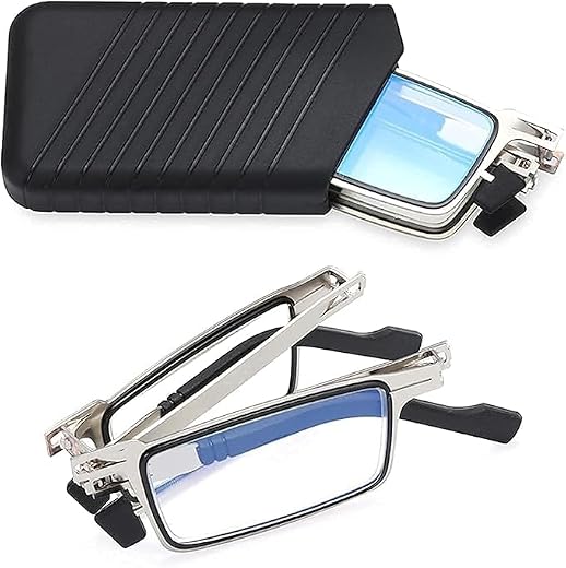 Guvirqw Rectangular Reading Glasses, Blue Light Blocking, Polycarbonate Frame, Foldable, Clear Vision, for Men and Women