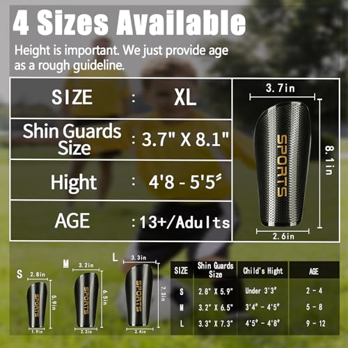 Soccer Shin Guards for Kids Youth Adults, Sports Shin Guard Sleeves with Optimized Insert Pocket, Calf Protective Gear Shin Guards for Boys Girls Men Women (Black, XL)