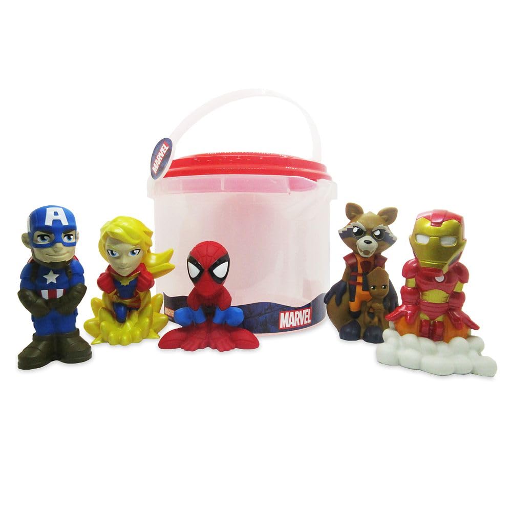 Disney Store Official Avengers Bath Toys Set - Includes 5 Detailed Toys with a Straining Storage Bucket - Bath Time Fun and Water Play Set for Kids