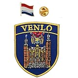 A-ONE Países Bajos Pin + Holanda Venlo Schield Patch, parche de respaldo sellado por calor, bordado de recuerdo de viaje, palo en el parche para camiseta, capa, traje No.126p