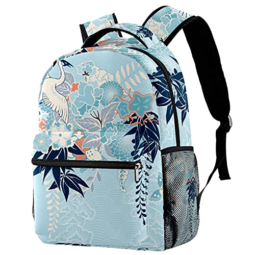Sac à dos de voyage pour les vacances scolaires motif grue et fleurs mixte