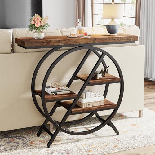 Tribesigns Table Console, 100 cm Table d'entrée avec Plateau épais, Industrielle Table de canapé Tables d'appoint avec Cadre métallique géométrique pour Le Salon, l'entrée, Brun Rustique – Image 6
