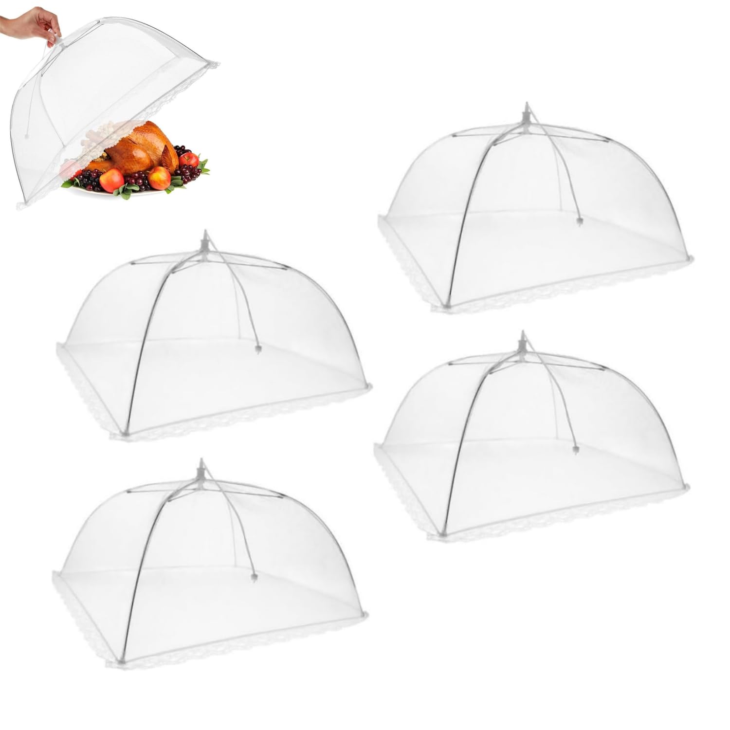 Cloche Alimentaire Pliable En Maille - 4 Pièces, 32x32 Cm - Protection Anti-mouches Pour Buffet, Pique-nique, Barbecue
