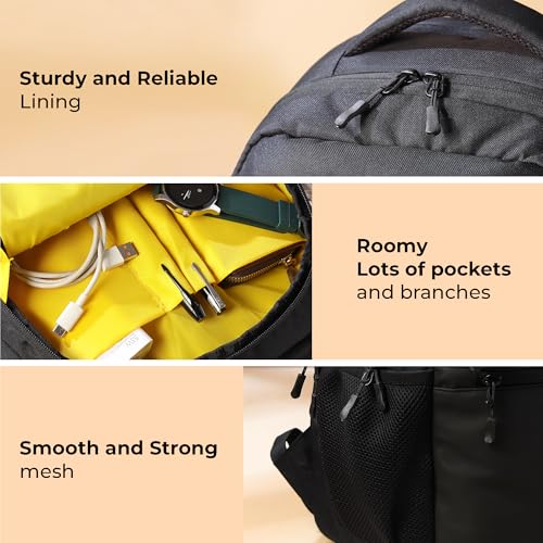 Image of GadgetBite Veltro Laptop Bag 25 Ltrs Large 4 Compartment Laptop Backpack Travelling Bag for Men and Women College Travel Bag Durable Leather Office Bag with Trolley Sleeve & Bottle Pockets - D Black