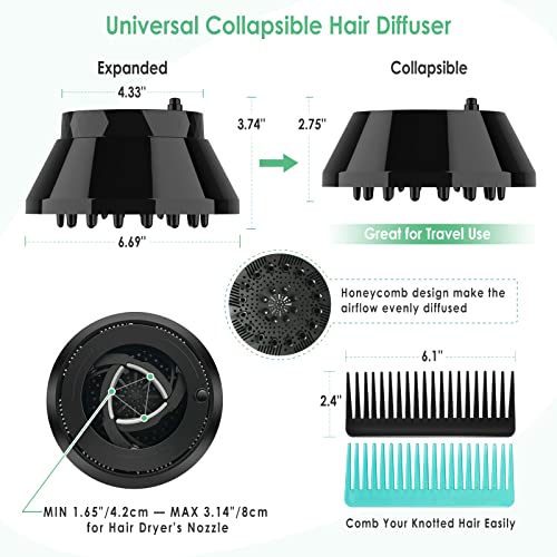 Collapsible Hair Diffuser for Curly Hair, Universal Hair Diffuser Attachment for Hair Dryer Adjustable from 1.65 inch to 3.14 inch, Blow Hair Dryer Diffuser for Long Thick Natural Wavy Hair - Image 6
