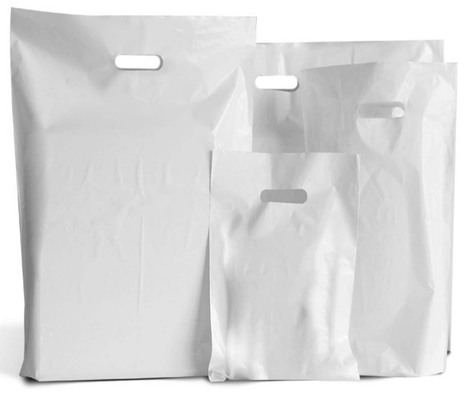 WHITE PLASTIC BAGS/GIFT SHOP CARRIER BAG/BOUTIQUE RETAIL - SMALL & LARGE (100, SMALL 10x12+4 Inches)
