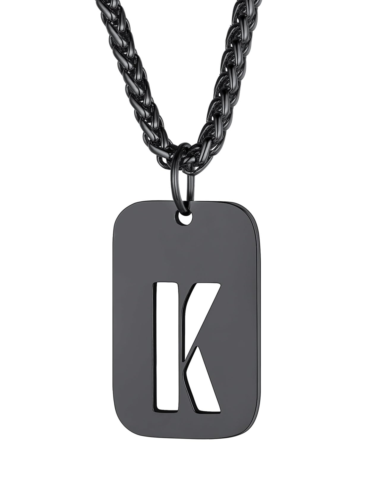 Richsteel Halskette Herren Kette Männer mit Buchstaben A-Z Schwarz Anhänger | Kette Buchstaben 55+5cm Anhänger für Herren Dogtag Namenskette Partnerkette mit Geschenkebox Personalisierbar Gravuren