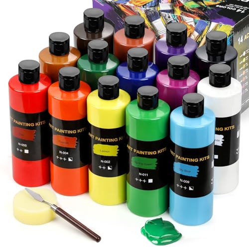 Color More TMOL Acrylfarben Set, 14 x 500 ml – wasserdichte, lichtbeständige & schnell trocknende...