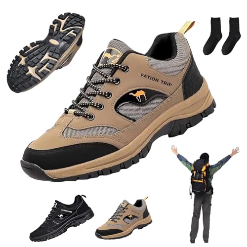 Donubiiu Ergonomische Schmerzlindernde Komfortschuhe, Trekkingschuhe Leichte Outdoor Atmungsaktiv Herren Schuhe, Freizeit OrthopäDische Wanderschuhe (40,Braun)