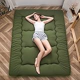 MAXYOYO Colchón japonés de futón, colchón grueso para tatami, colchón enrollable, tumbona para el suelo, cama, sofá cama, colchón plegable para habitación de invitados, verde, tamaño Queen