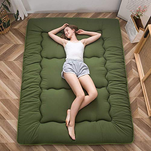 Image of MAXYOYO Japanese Floor Mattress Futon Mattress Thicken Tatami Mat Sleeping Pad Roll Up Mattress Floor Lounger Mat Folding Couch Mattress Pad for Guest Room, Green, Queen
