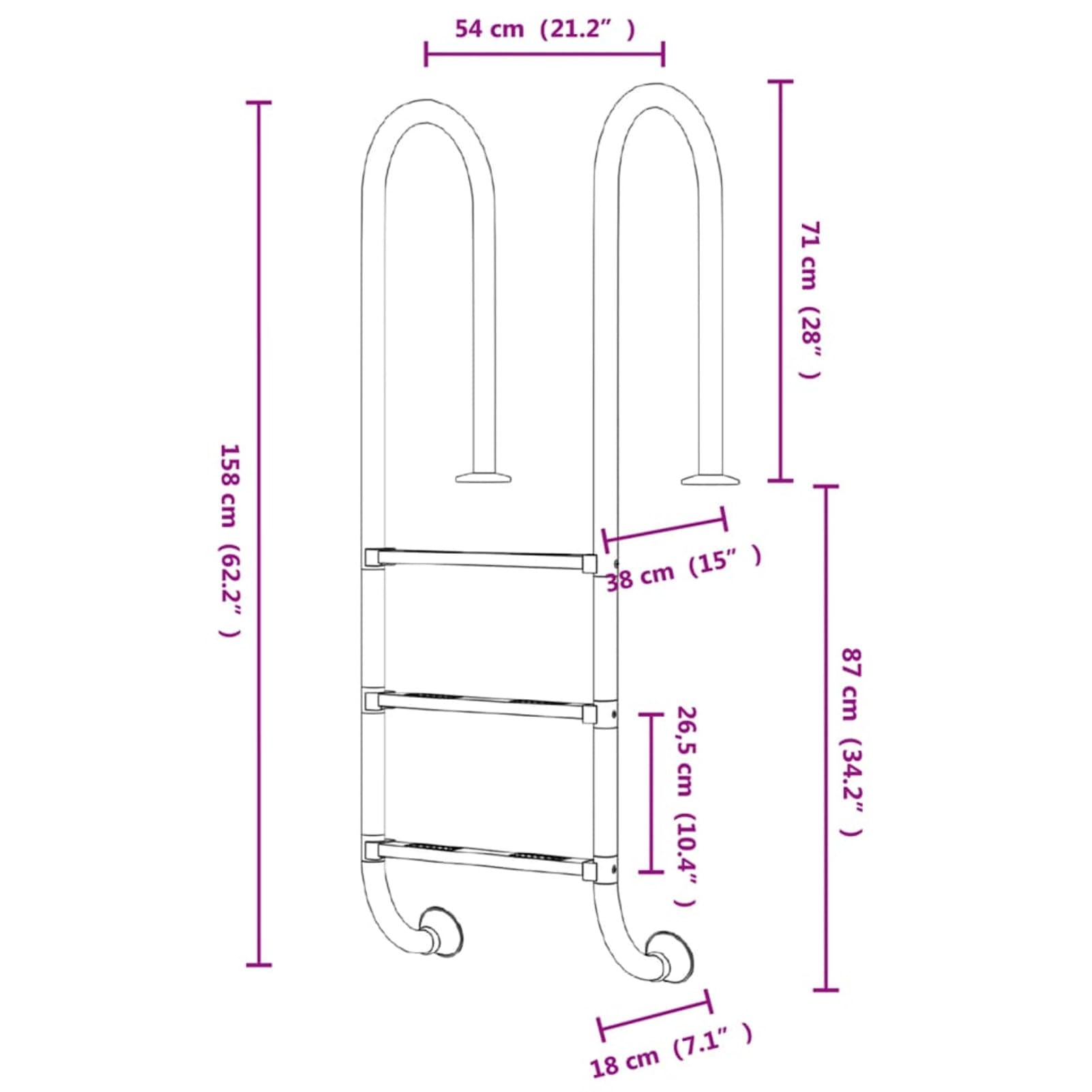 LAPOOH Drabina basenowa ze stali nierdzewnej 304 54x38x158 cm, schody basenowe, schody schodowe basenowe, podnośnik schodowy 93458