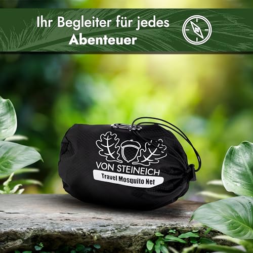 VON STEINEICH® Moskitonetz [Reise] Handliches Reise Moskitonetz | 220cm x 170cm | Super leichtes Reise Mückennetz in praktischer Reisetasche | Perfekt für Wandern, Camping und Urlaub | Mückennetz Bett