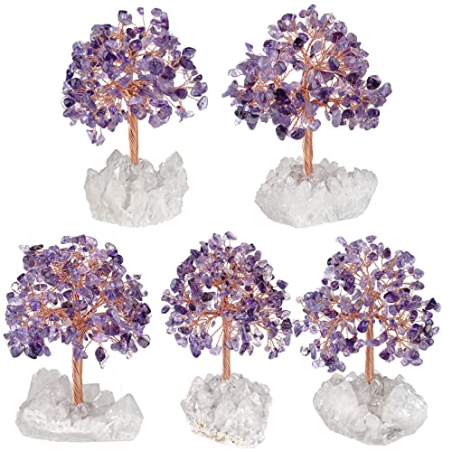 mookaitedecor Natural Purple Amethyst Crystal Tree of Life Ornament for Home Reiki Healing Crystal Money Tree Stone Bonsai Tree with Clear Quartz Base Feng Shui Ornament Gift for Wealth Good Luck - Image 4