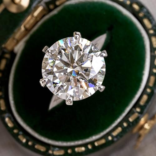 3-10ct Moissanite Engagement Rings for Women,6 Prong Round Cut D Color VVS1 18K White Gold Plated 925 Sterling Silver, Cut Lab Created Diamond Wedding Promise Jewelry3