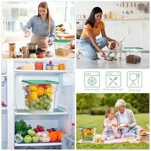 Image of Lallisa 4 Pcs 8qt & 4qt Clear Food Storage Containers with Lids Handles and Scales, Stackable Plastic Square Food Storage Containers for Dough Proofing Baking Kitchen Restaurant(Green)