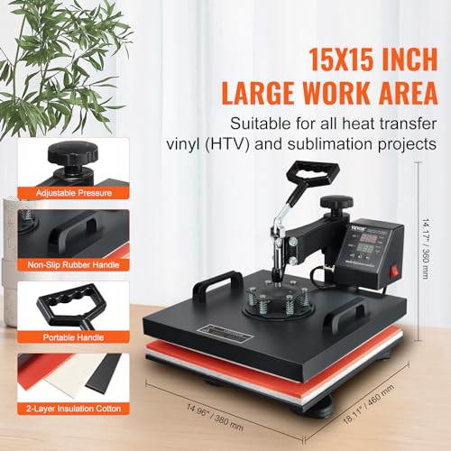 Vevor 210090 2 In 1 Heat Press 15X15 Inch 360° Swing Away Digital Tshirt Press Machine thumb #5