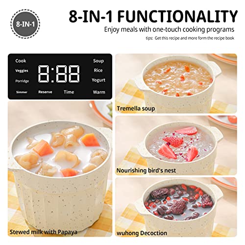 Meedeer Slow Cooker White, Small Slow Cooker 1Qt, Smart Appointment, Ceramic Interior Pot, Automatic Multi-Function Rice Cooker, Elecric Stew, Yogurt Maker Keep Warmer #TOP1