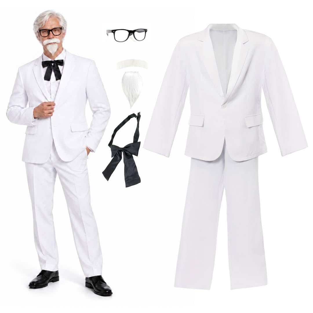 Adult Mens White Suit Fancy Dress Costume & Accessory Set, No Wig Included